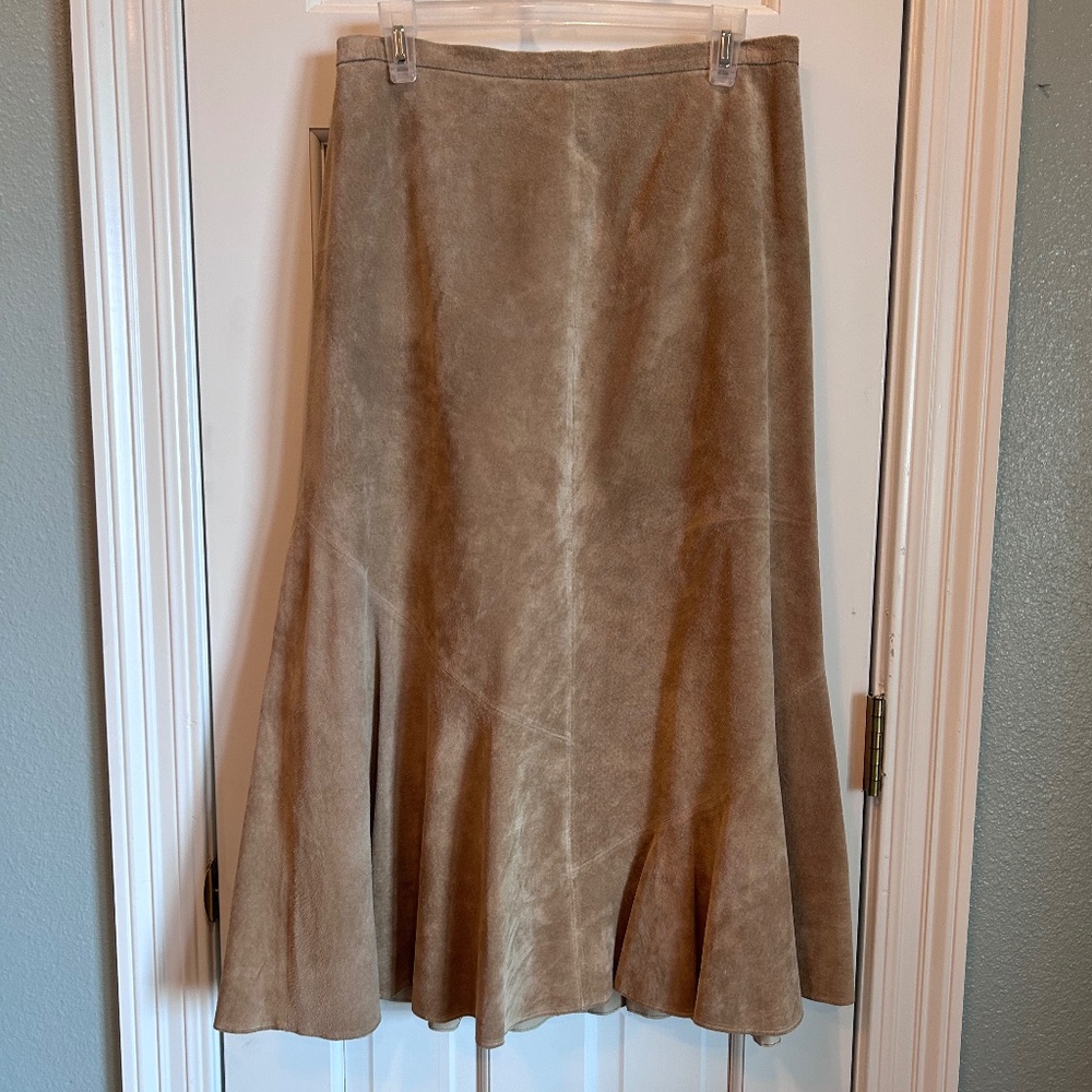 Chicos Tan suede midi skirt